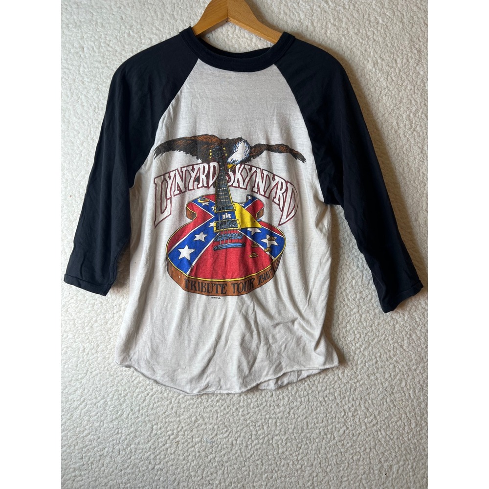 Vintage 1987 Lynyrd Skynyrd Tribute Tour Raglan Shirt Mens Large 3/4 Sleeve USA